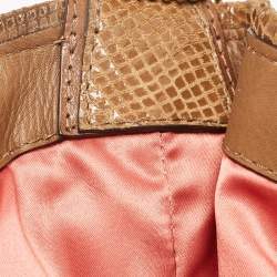 Coach Brown/Beige Signature Fabric and Snakeskin Effect Peyton Hobo