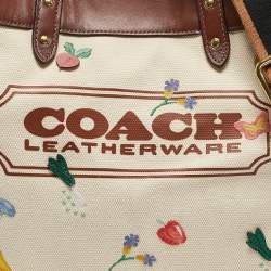 Coach Beige/Cream Canvas and Leather Garden Embroidery Field 30 Tote 