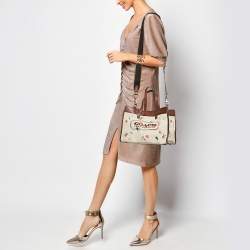 Coach Beige/Cream Canvas and Leather Garden Embroidery Field 30 Tote 