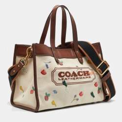 Coach Beige/Cream Canvas and Leather Garden Embroidery Field 30 Tote 