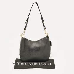 Pre Owned Coach Black Leather Embossed Horse and Carriage Hobo