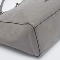 Coach Grey Signature Embossed Leather Turnlock Chain Tote