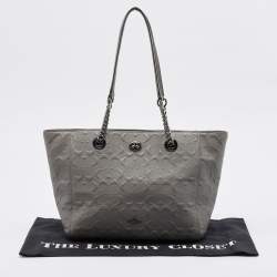 Coach Grey Signature Embossed Leather Turnlock Chain Tote