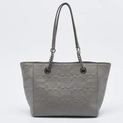 Coach Grey Signature Embossed Leather Turnlock Chain Tote