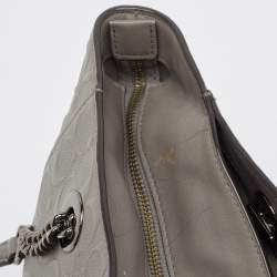 Coach Grey Signature Embossed Leather Turnlock Chain Tote