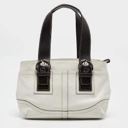 Pre Owned Coach White/Choco Brown Leather Tote