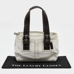 Pre Owned Coach White/Choco Brown Leather Tote