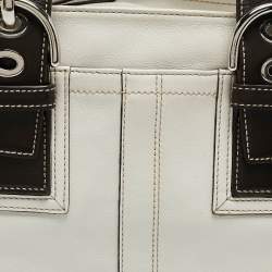 Pre Owned Coach White/Choco Brown Leather Tote