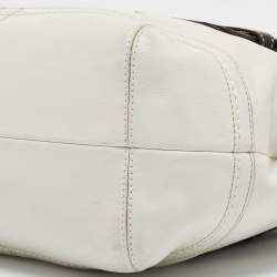 Pre Owned Coach White/Choco Brown Leather Tote