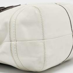 Pre Owned Coach White/Choco Brown Leather Tote