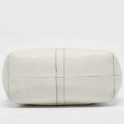 Pre Owned Coach White/Choco Brown Leather Tote