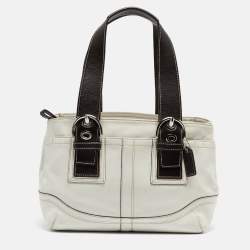 Pre Owned Coach White/Choco Brown Leather Tote