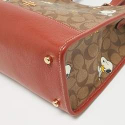 Coach x Peanuts Khaki/Woody Red Snoopy Woodstock Print Coated Canvas Dempsey Carryall Bag