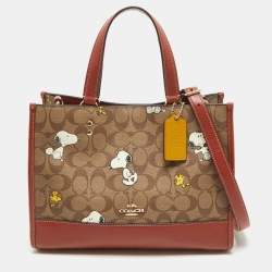 Coach x Peanuts Khaki/Woody Red Snoopy Woodstock Print Coated Canvas Dempsey Carryall Bag