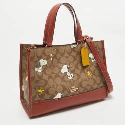 Coach x Peanuts Khaki/Woody Red Snoopy Woodstock Print Coated Canvas Dempsey Carryall Bag