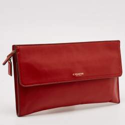 Coach Red Leather Zip Clutch