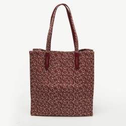 Pre Owned Coach Burgundy/Beige Canvas Rexy Dinosaur Print Shopper Tote