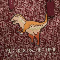 Pre Owned Coach Burgundy/Beige Canvas Rexy Dinosaur Print Shopper Tote