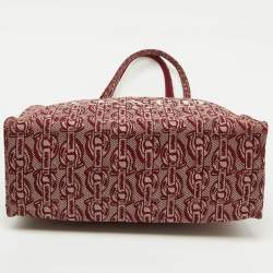 Pre Owned Coach Burgundy/Beige Canvas Rexy Dinosaur Print Shopper Tote