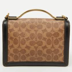 Coach Beige/Black Signature Coated Canvas and Leather Riley 22 Top Handle Bag