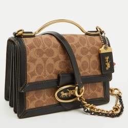 Coach Beige/Black Signature Coated Canvas and Leather Riley 22 Top Handle Bag