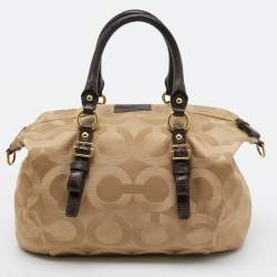 Coach Beige/Brown Signature Canvas and Lizard Embossed Leather Madison Juliette Satchel