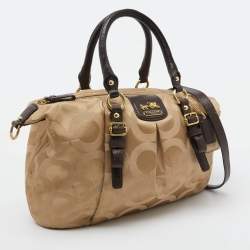 Coach Beige/Brown Signature Canvas and Lizard Embossed Leather Madison Juliette Satchel