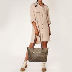 Coach Beige/Brown Signature Coated Canvas and Leather Gallery Tote