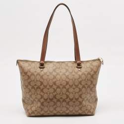 Coach Beige/Brown Signature Coated Canvas and Leather Gallery Tote