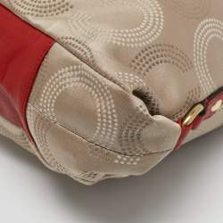 Coach Red/Beige Signature Fabric and Leather Ashley Shoulder Bag