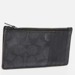 Coach Black Signature Coated Canvas and Leather Zip Card Case