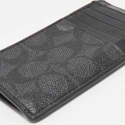 Coach Black Signature Coated Canvas and Leather Zip Card Case