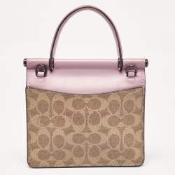 Coach Purple/Beige Signature Coated Canvas and Leather Willis Top Handle Bag