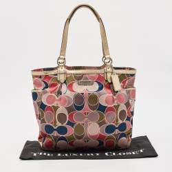 Coach Multicolor Op Art Satin and Leather Side Pocket Tote