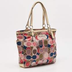 Coach Multicolor Op Art Satin and Leather Side Pocket Tote