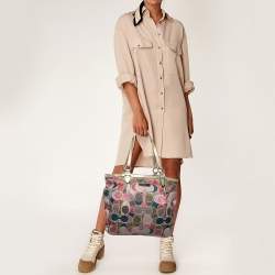 Coach Multicolor Op Art Satin and Leather Side Pocket Tote
