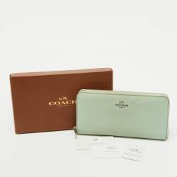 Coach Light Green Leather Long Zip Around Wallet