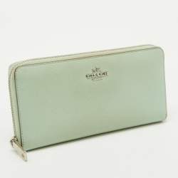 Coach Light Green Leather Long Zip Around Wallet