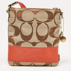 Coach Beige/Orange Signature Fabric and Leather Swingpack Messenger Bag
