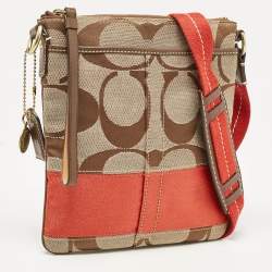 Coach Beige/Orange Signature Fabric and Leather Swingpack Messenger Bag