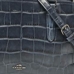 Coach Navy Blue Croc Embossed Leather Brooklyn Carryall Satchel