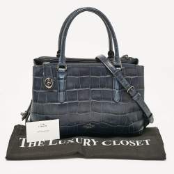 Coach Navy Blue Croc Embossed Leather Brooklyn Carryall Satchel