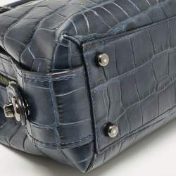Coach Navy Blue Croc Embossed Leather Brooklyn Carryall Satchel