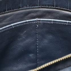 Coach Navy Blue Croc Embossed Leather Brooklyn Carryall Satchel