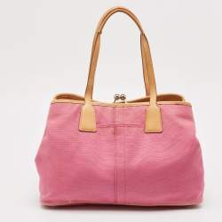 Pre Owned Coach Pink/Beige Canvas and Leather Hamptons Archive 10th Anniversary Tote