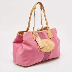 Pre Owned Coach Pink/Beige Canvas and Leather Hamptons Archive 10th Anniversary Tote