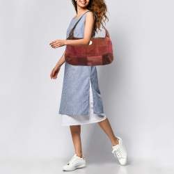 Pre Owned Coach Burgundy/Brown Leather and Suede Patchwork Ergo Hobo