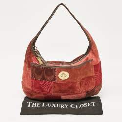 Pre Owned Coach Burgundy/Brown Leather and Suede Patchwork Ergo Hobo