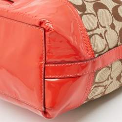 Coach Orange/Beige Signature Canvas and Patent Leather Hobo