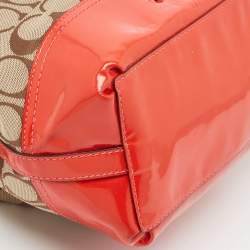 Coach Orange/Beige Signature Canvas and Patent Leather Hobo